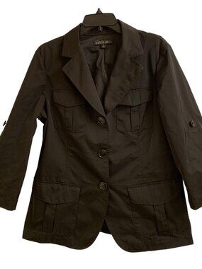 Lafayette 148 New York Womens Rain Jacket Size 12 Black  Button Closure Multiple